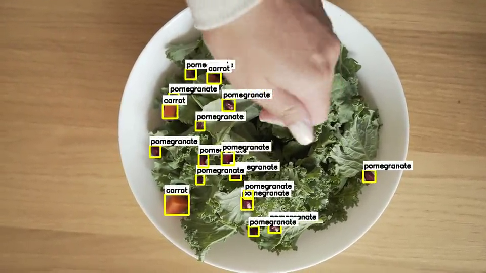 Produce being detected and counted on a kitchen line