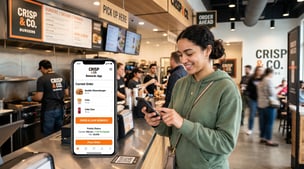 quick-service restaurant customer ordering ahead and earning rewards on a mobile app